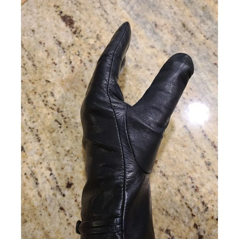 New! Size L Women's Black Leather Gloves 9.5